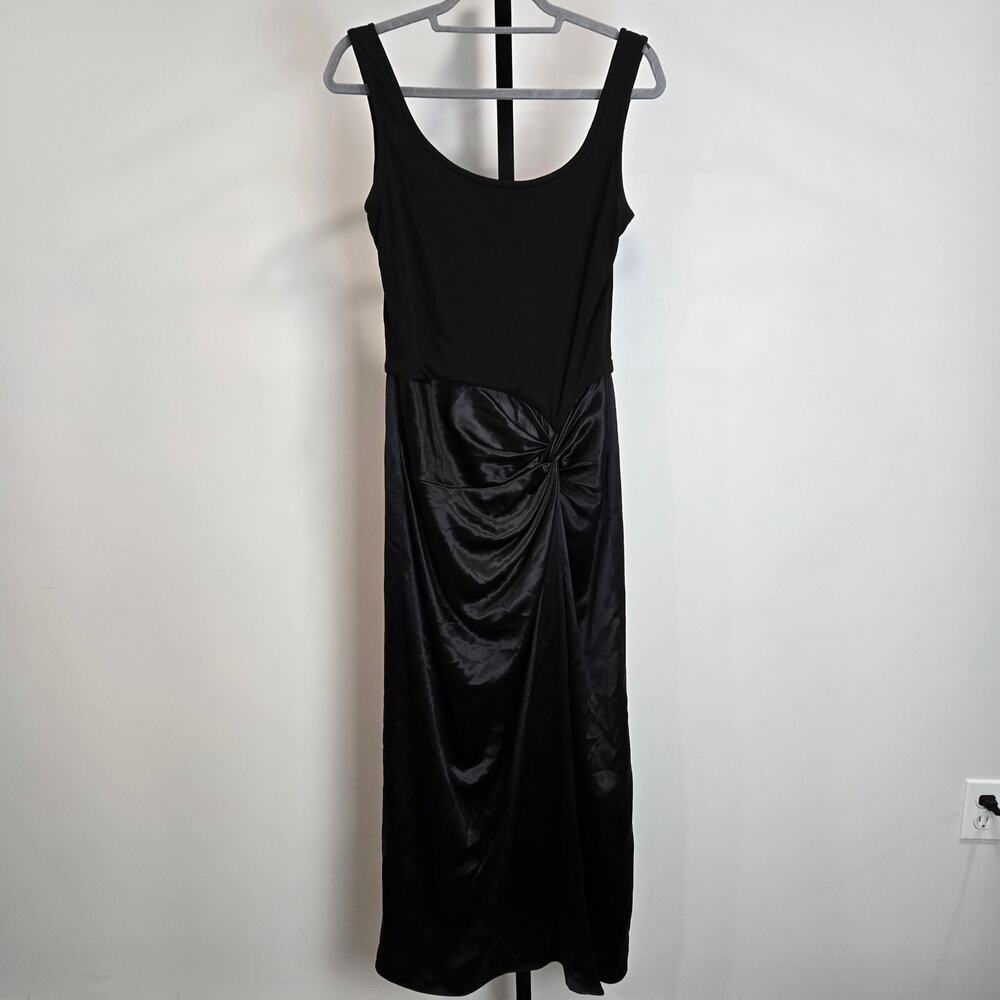 Vintage Kevan Hall Black Maxi Dress Gown Satin Slit Skirt Sleeveless Evening NYE
